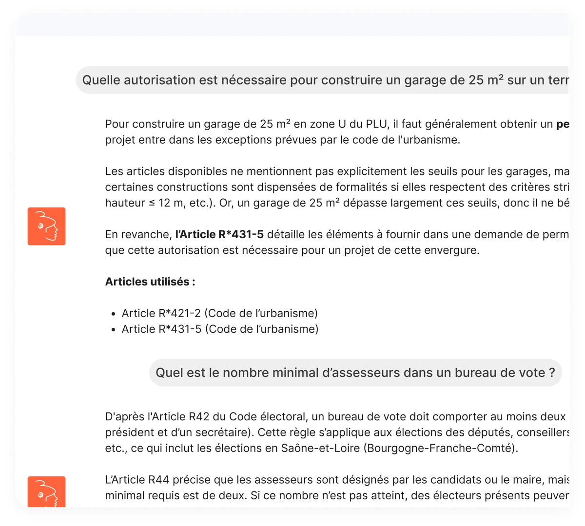 Capture de l'assistant de recherche législative MARiaNNE répondant à une question avec ses sources